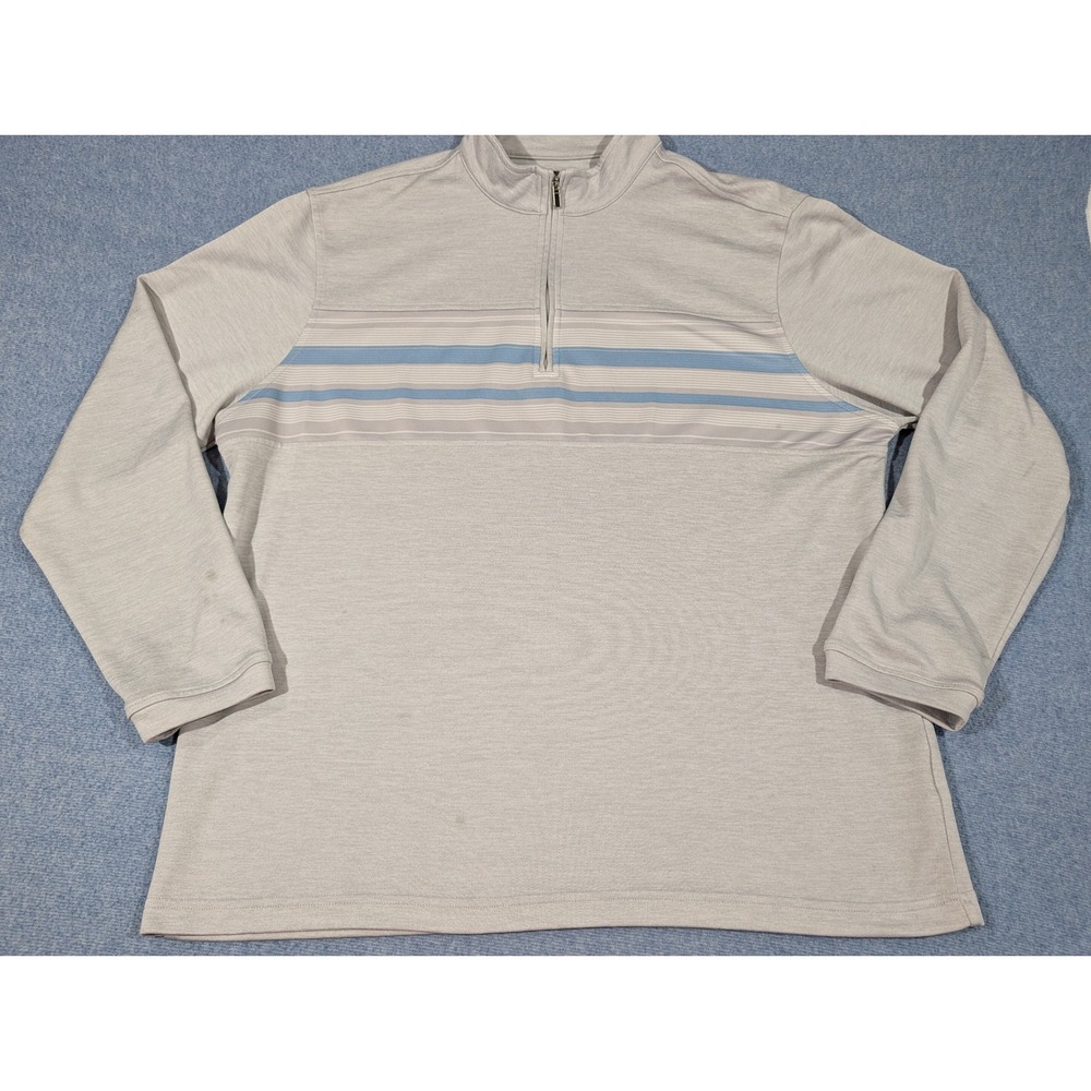 Pebble Beach Mens XXL Gray Striped Quarter Zip Golf Pullover Long Sleeve Shirt